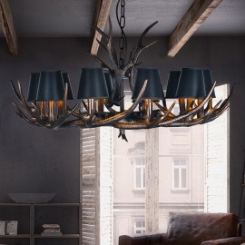 10 Light Black Rustic Artistic Retro Antler Antique Chandelier with Shades for Living Room, Dining Room, Bedroom, Shop, Cafes, Bar