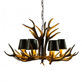 6 Light Black Rustic Artistic Retro Antler Antique Chandelier with Shades for Living Room, Dining Room, Bedroom, Shop, Cafes, Bar