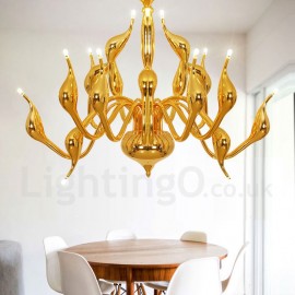 18 Lights Stainless Post Modern Swan Chandelier Light LED G4 Gold Finished