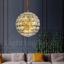 Spherical Brass Dandelion Crystal Pendant Light for Living Room Dining Room Bed Room