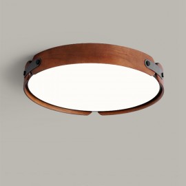 Nordic Round Simple Black Walnut Wood Flush Mounted Ceiling Light for Living Room Bedroom