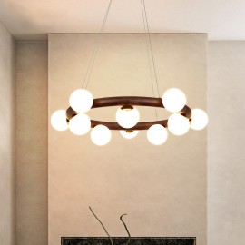 Nordic Ring Simple Modern Wood Pendant Chandelier with Bean Shades for Living Room Bedroom