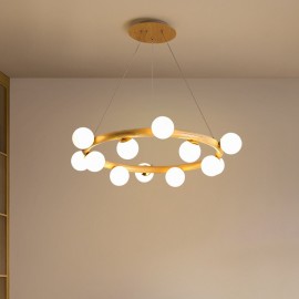 Nordic Ring Simple Modern Wood Pendant Chandelier with Bean Shades for Living Room Bedroom
