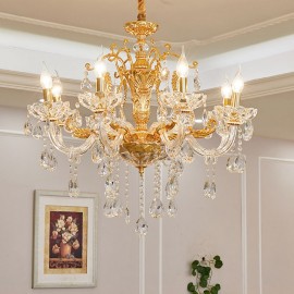 6 Light / 8 Light Luxury Gold Colour Crystal Candle Chandelier for Living Room, Bedroom, Dinning Room
