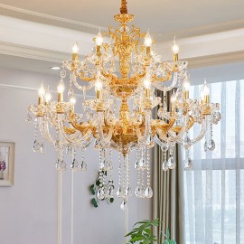 18 Light Two Tiers Luxury Gold Colour Crystal Candle Chandelier for Living Room, Bedroom, Dinning Room