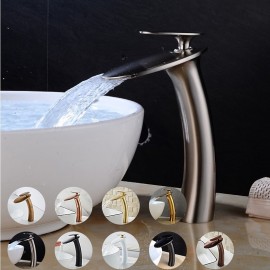 Waterfall Supply Hose Single Handle Vessel Lavatory Tap Slanted Body Basin Mixer Tap Tall Body Commercial