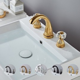 Two Handle Retro Style Crystal Handle Brass Bathroom Sink Tap