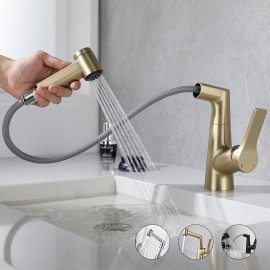 Pull Out Spray Brass Liftable 3 modes Electroplated Painted Finishes set Single Handle Lavatory Rotating Spout Bath Tap