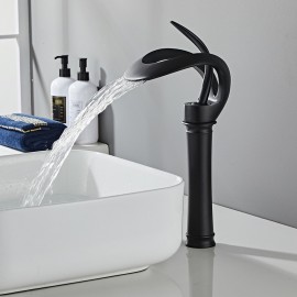 Black Bathroom Sink Mixer Tap Waterfall Brass Basin Tap Single Handle Vessel Golden Grey Chrome