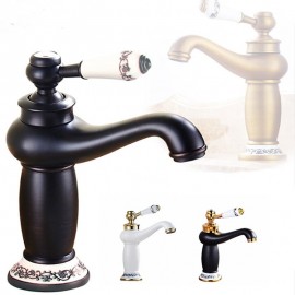Classic Brass Ceramics Single Handle Bathroom Sink Tap