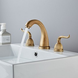 Antique Brass Two Handles Bathroom Sink Tap