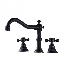 Black Two Handles Bath Tap Antique Copper Bathroom Sink Tap