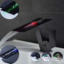 Black LED Color Changes Temperature Waterfall Oil rubbed Bronze Bathroom Sink Tap Single Handle Bathroom Sink Tap