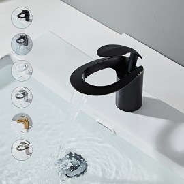 Bathroom Sink Mixer Tap Brass Matte Black Waterfall Single Handle Vessel Basin Tap Chrome White
