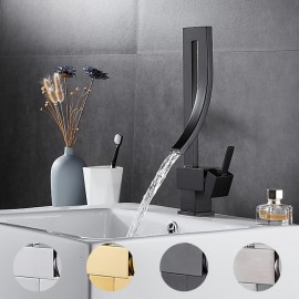 Single Handle Irregular Brushed Nickel Chrome Matte Black Golden Waterfall Rotatable Bathroom Sink Tap