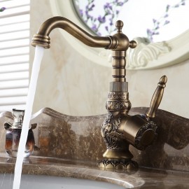 Art Deco Kitchen Tap Free Standing Single Handle Rotatable Bath Tap Antique Brass Bathroom Sink Tap