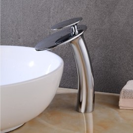 Electroplating High Waterfall Modern Chrome Single Handle Bath Tap Modern Style Bathroom Sink Tap