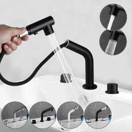Rotatable Pull out Spray Electroplated Painted Finishes Two Handles Bath Tap Brass Bathroom Sink Tap