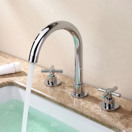 Brass Chrome Two Handles Widerspread Bathroom Sink Tap