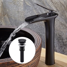 Brass Tap Set Waterfall Black Oxide Finish Deck Mounted Single Handle Bath Tap