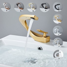 Waterfall Brass Electroplated Finish Single Handle Bathroom Sink Tap