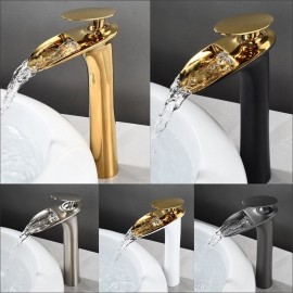 Waterfall Solid Brass Single Handle Deck Mounted Bathroom Sink Tap