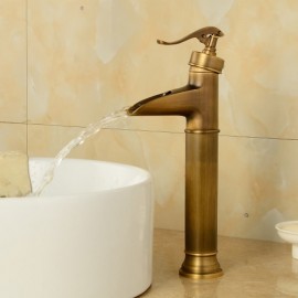 Wall Mount Waterfall Single Handle Bath Tap Brass Antique Bronze Bathroom Sink Tap