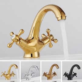 Classic Electroplated Painted Finishes Two Handles Bathroom Sink Tap