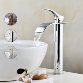 Modern Style Single Handle Chrome Waterfall Silvery Bathroom Sink Tap