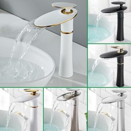 Waterfall Nickel Brushed Electroplated Painted Finishes Single Handle Bathroom Sink Tap