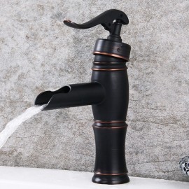 Black Waterfall Single Handle Bath Tap Switch Oil rubbed Bronze Bathroom Sink Tap