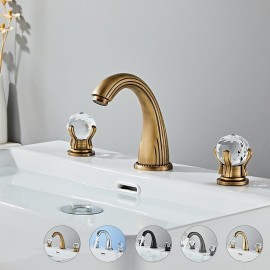 Deck Mounted Brass Crystal Handle Mixer Tap (Golden Black Chrome) Bathroom Sink Tap