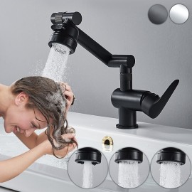Brass 360 Degree Rotating Liftable 3 Type Outlet Multi Function Single Handle Bath Tap(Matte Black Chrome) Bathroom Sink Tap