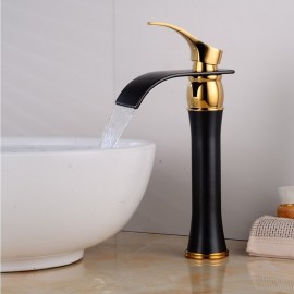 Vintage Waterfall Oil rubbed Gold Black Single Handle Bathroom Sink Tap