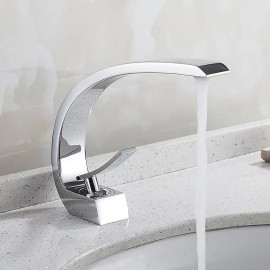 Silvery Single Handle Chrome Finish Brass Bathroom Sink Tap