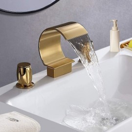 Elegant Double Handle Arc Waterfall Spout Bathtub Filler Tap Gold Matte Black Bathroom Sink Tap