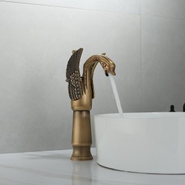 Brass Swan Shape Copper Electroplated Finish Single Handle Bath Tap Waterfall Bathroom Sink Tap