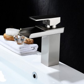 Waterfall Modern Style Single Handle Chrome Bath Tap Brass Adjustable Cold Hot Water Bathroom Sink Tap