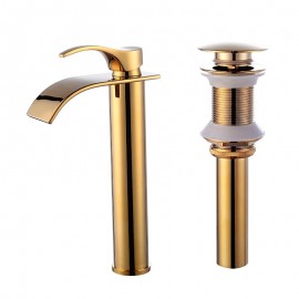 Set Retro Style Brass Waterfall Golden set Tall Waterfall Single Handle Bath Tap Switch Pop up Drain