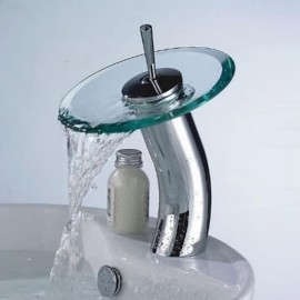 Waterfall Chrome Vessel Single Handle Bath Tap Glass Tap Spout Brass Bathroom Sink Tap