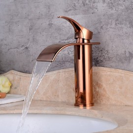 Modern Style Single Handle Rose Golden Waterfall Oil rubbed Cooper Drain Brass Tap Body Pop up Drain Bathroom Sink Tap