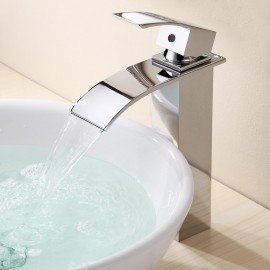 Modern Style Brass Waterfall Chrome Vessel Single Handle Bathroom Sink Tap