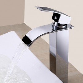 Copper Sink Tap Silvery Chrome Finish Waterfall Tap
