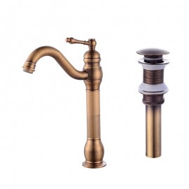 Set Antique Brass Single Handle Bath Tap with Drain