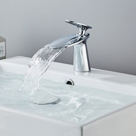 Brass Waterfall Single Handle Modern Style Bathroom Sink Tap