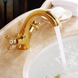 Two Handles Bath Tap Antique Brass Bathroom Sink Tap