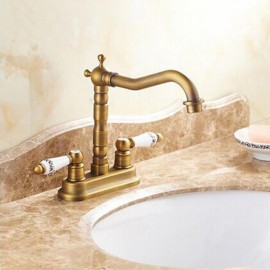 Two Handles Bath Tap Antique Brass Bathroom Sink Tap