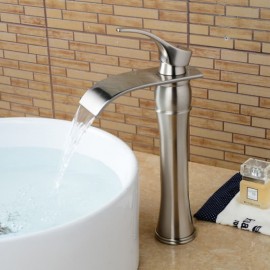 Waterfall Nickel Brushed Vessel Single Handle Bath Tap Brass Bathroom Sink Tap