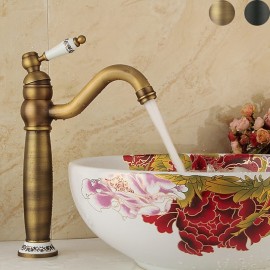 Antique Brass Retro Style Ceramic Handle Single Handle Bathroom Sink Tap