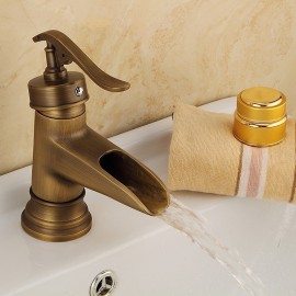 Waterfall Antique Brass Single Handle Bathroom Sink Tap